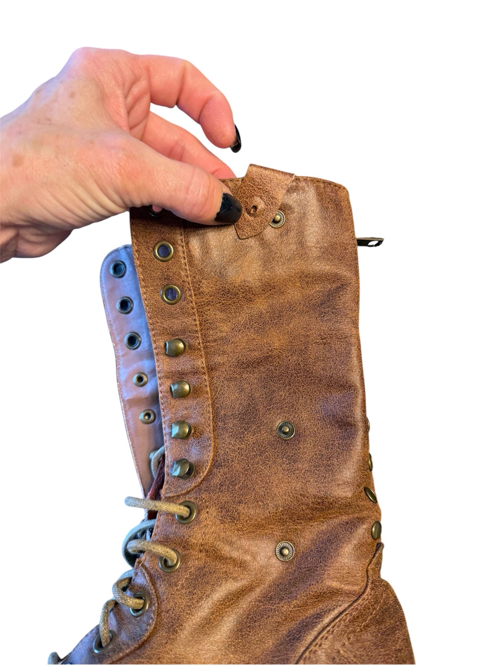 Madden Girl Brown Fold-Over Combat Boots Plaid Flannel Lining
